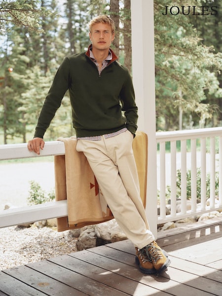 Vert - Regular Joules Alistair French Ribbed Quarter Zip Sweatshirt