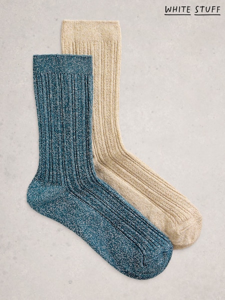 White Stuff Blue Sparkle Socks 2 Pack (G47884) | 58 QAR