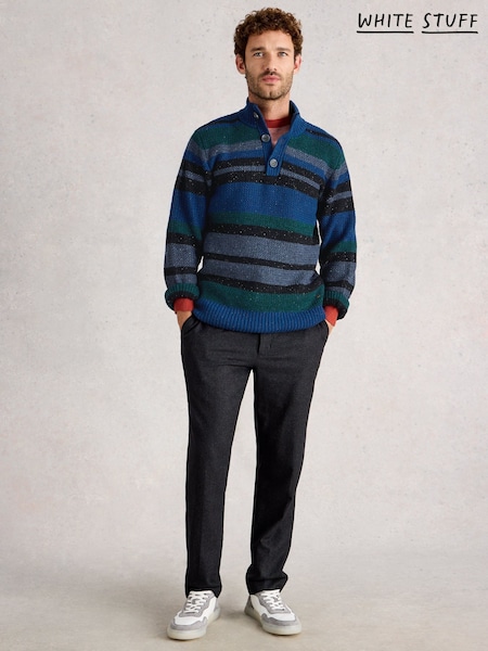 White Stuff Blue Berkley Button Neck Stripe Jumper (G47889) | €99