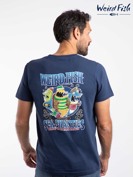 Weird Fish Dark Blue Sea Shanties Back Print Artist T-Shirt (G47985) | 139 QAR