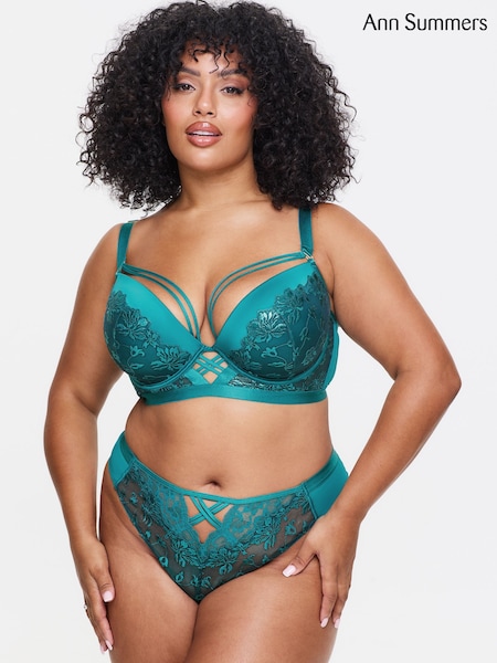 Ann Summers Blue DD+ Pad Plunge Mirage Foiled Lace Padded Plunge Bra (G48015) | €48