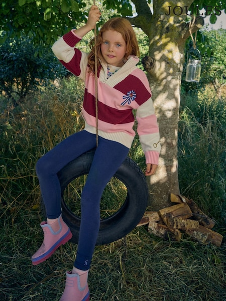 Rosa caballo - Joules Girls' Buckley Striped Collared Knitted Jumper