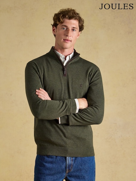 Khaki Green - Regular Joules Hillside Quarter Zip Knitted Jumper