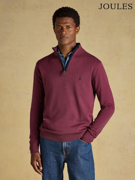 Plum - Regular Joules Hillside Quarter Zip Knitted Jumper