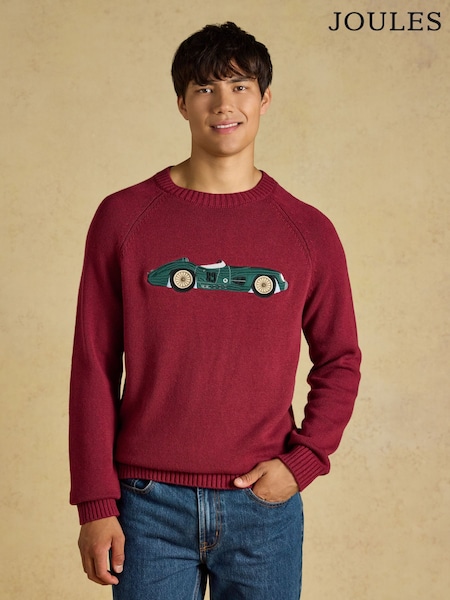 Burgundy Car - Regular Joules Intarsia Crew Neck Jumper