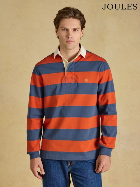 Blue & Orange - Regular Joules Rugby Club Long Sleeve Striped Rugby Shirt