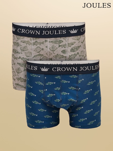 Oh My Cod Navy/Grey - Regular Joules Cotton Jersey Boxer Shorts 2 Pack