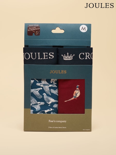 Pheasantly Suprised Navy/Burgundy - Regular Joules Cotton Jersey Boxer Shorts 2 Pack