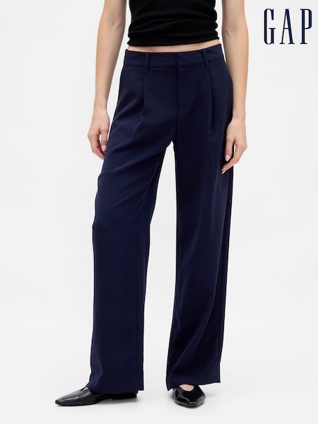 Gap Navy Blue 365 Low Waisted Pleated Wide-Leg Trousers (G48198) | €70.50