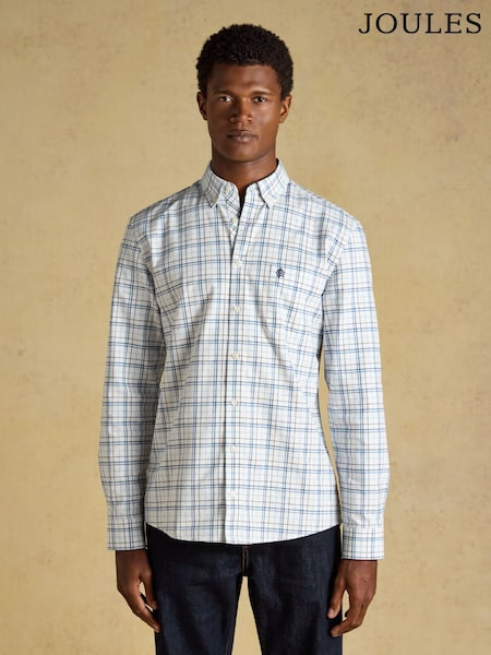 White & Blue - Regular Joules Checked Classic Fit Cotton Oxford Shirt