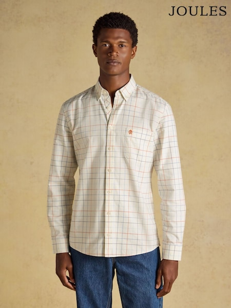 White - Regular Joules Checked Classic Fit Cotton Oxford Shirt
