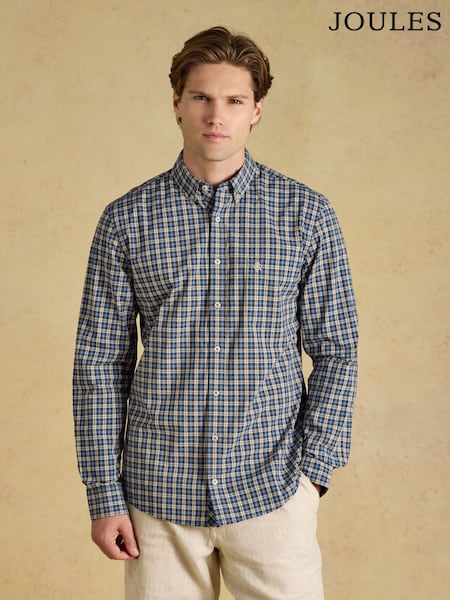 Blue - Regular Joules Cotton Poplin Long Sleeve Check Shirt