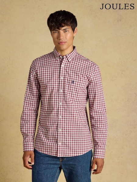 Vínově červená - Regular Joules Cotton Poplin Long Sleeve Check Shirt