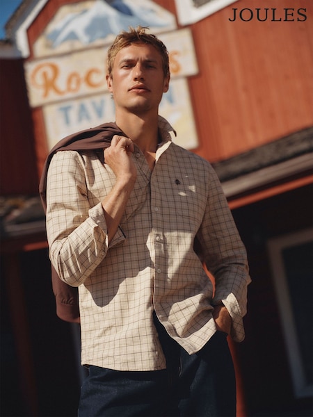 Oat - Regular Joules Long Sleeve Brushed Flannel Shirt