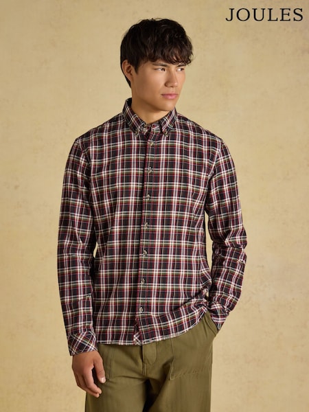 Burgundy Red - Regular Joules Long Sleeve Brushed Flannel Shirt