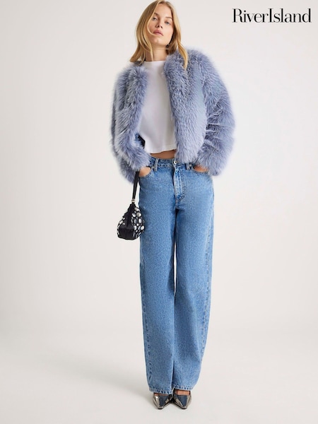 River Island Blue Short Faux Fur Coat (G48343) | €101