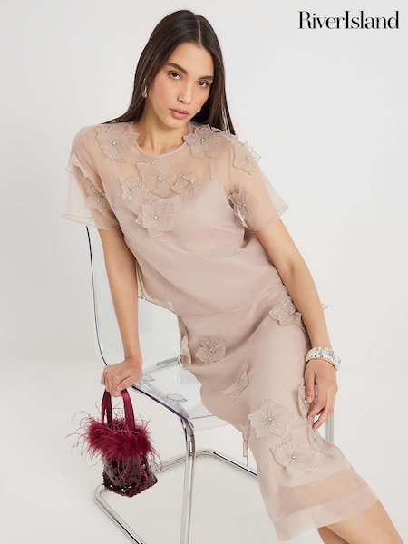 River Island Pink Embellished Floral Blouse (G48345) | AED303