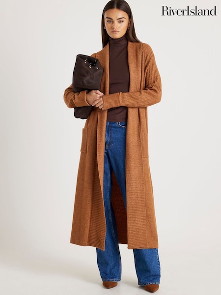 River Island Brown Belted Shawl Maxi Cardigan (G48361) | €71