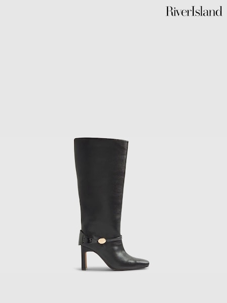 River Island Black Straight Knee High Boots (G48377) | AED384