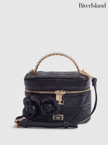 River Island Black Quilted Pearl Handle Vanity Bag (G48406) | €47