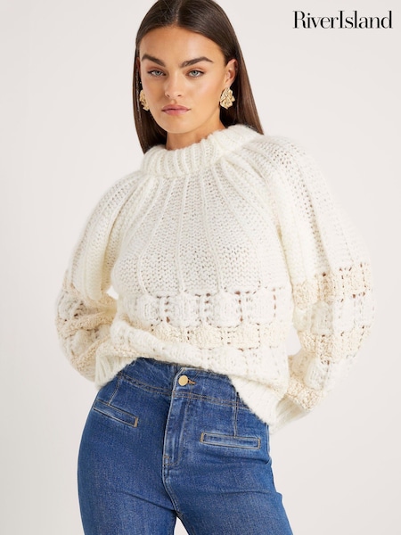 River Island White Pointelle Bow Back Jumper (G48441) | AED303