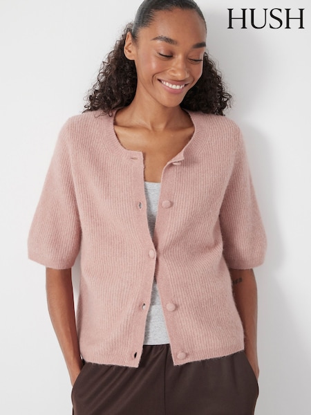 rožnata - Hush Wool Blend Short Sleeve Ribbed Cardigan (G48629) | € 105