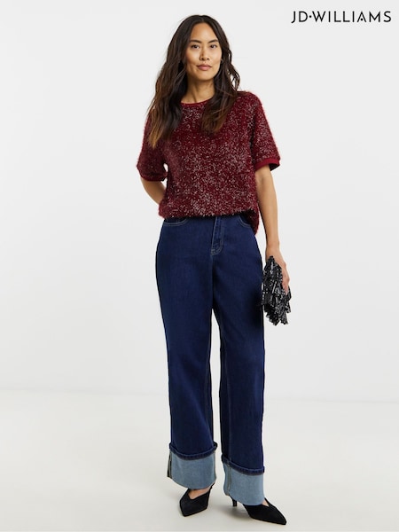 JD Williams Red Glitter Knit Short Sleeve Jumper (G48665) | 140 QAR