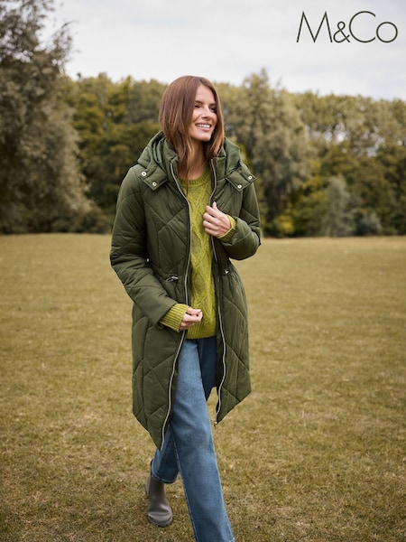 M&Co Green Diamond Quilted Midi Coat (G48745) | €98