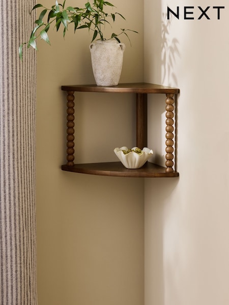 Wood Bobbin Corner Display Shelf