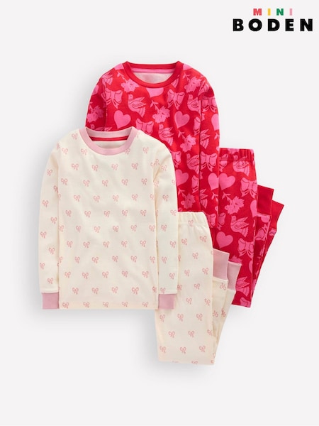 Boden Pink Heart Twin Pack Snug Pyjamas (G48904) | AED204 - AED227