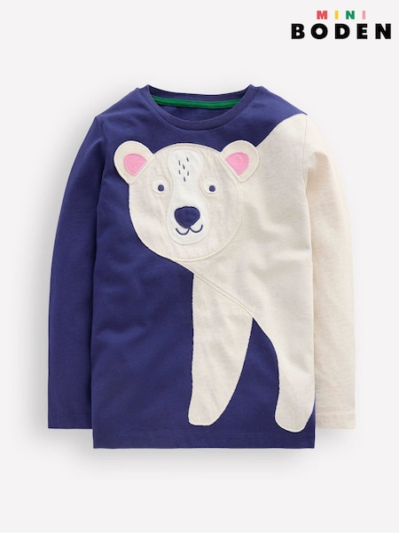 Boden Blue Fun Polar Bear Applique T-Shirt (G48905) | AED128 - AED146