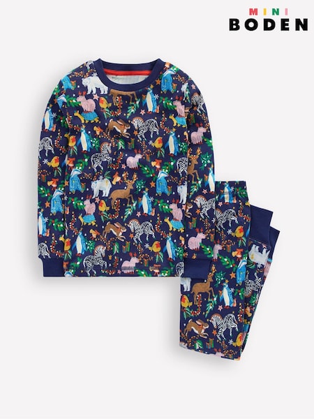 Boden Blue Christmas Snug Long John Pyjamas (G48969) | €29 - €35
