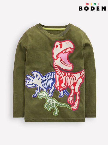 Boden Green Long Sleeve Dinosaur Glow T-Shirt (G48971) | €21.50 - €24