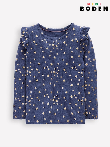 أزرق - Boden Frill Sleeve Pointelle Top (G49010) | ‏99 د.إ.‏ - ‏ 111‏ د.إ.