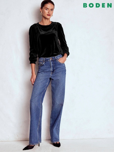 Boden Black Mila Velvet Top (G49013) | €96