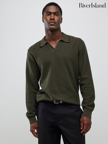 River Island Green Texture Open Collar Jumper (G49096) | €51