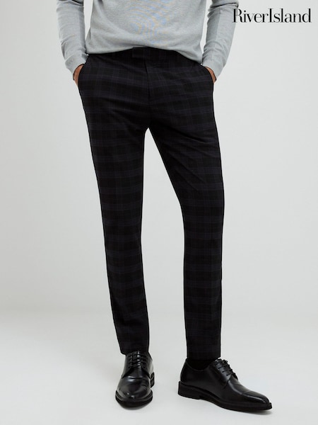 River Island Black Skinny Fit Check Stretch Trousers (G49101) | €62