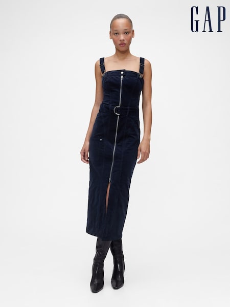 GapStudio Navy Blue Corduroy Belted Midi Dress (G49229) | €232