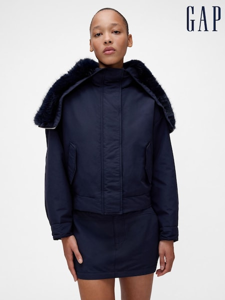 GapStudio Blue Faux Fur-Lined Crop Bomber Jacket (G49240) | €232