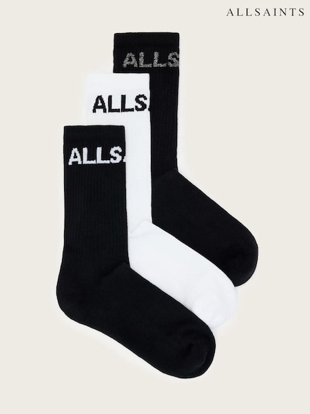 AllSaints Black Jae Logo Socks 3 Pack (G49300) | €33