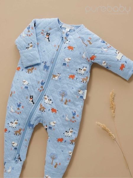 Purebaby Blue Quilted Zip Pramsuit (G49446) | R$ 345