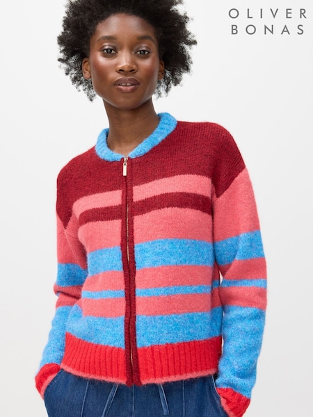 Oliver Bonas Red Striped Knitted Bomber Jacket (G49503) | €86