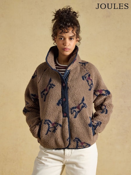 Mink Brown Horse Print - Joules Borg Fleece Jacket