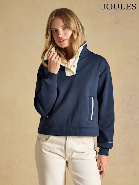Azul marino - Sudadera Lulworth con cuello alzado y botones a presión de Joules