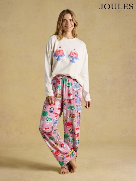 Cream and Pink Puddings Print - Lyla Long Sleeve Jersey Cotton Pyjama Set