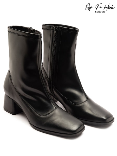 Off The Hook Black Beverly Chunky Heel Ankle Boots With Side Zipper (G49648) | €73