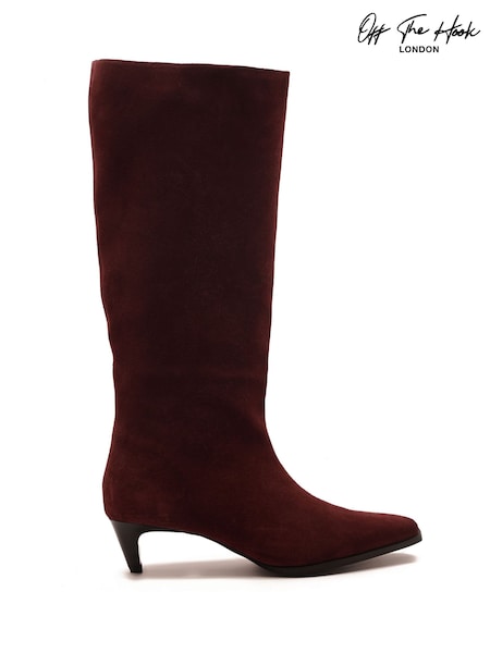 Red - Off The Hook Fern Suede Leather Slouchy Knee-high Kitten Heel Boots