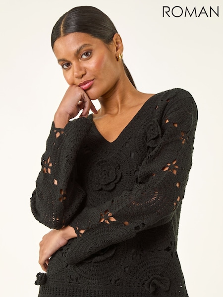 Roman Black Crochet Floral Knit Jumper (G49700) | € 66