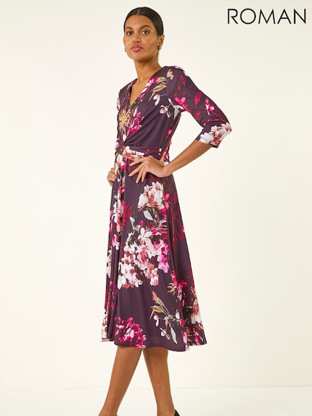 Roman Floral Crossover Stretch Midi Dress (G49702) | € 66