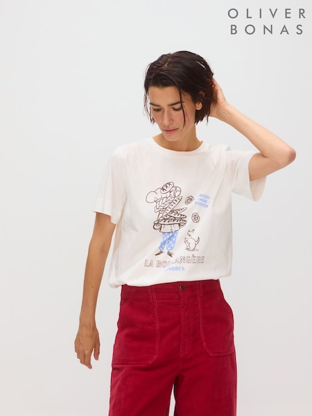 Oliver Bonas White La Boulangere Graphic T-Shirt (G49736) | €44